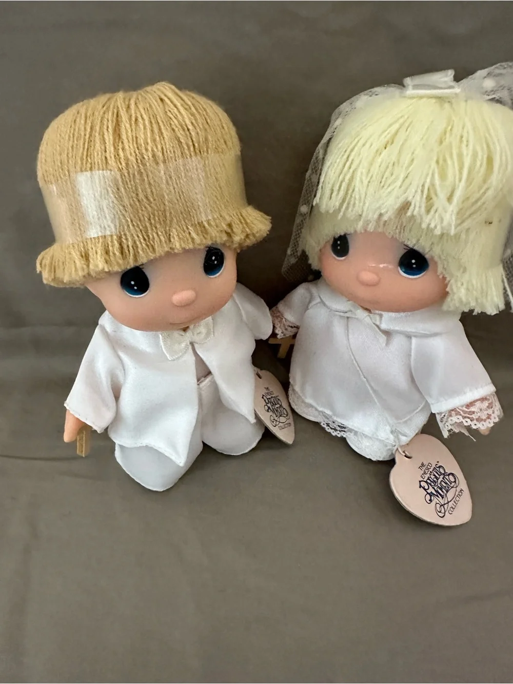 Precious Moments Blonde Bride and Groom Dolls in White Outfits
